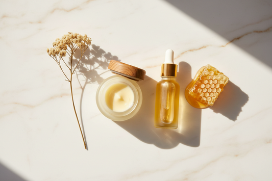 Clean flatlay of the skincare product, no clutter— Humble Bee natural skincare India