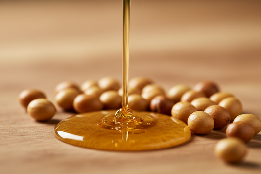 Close-up of jojoba seeds or oil being poured — Humble Bee natural skincare India