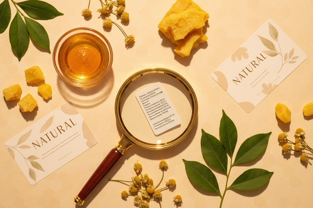 Ingredient label being read, or product with visible short list — Humble Bee natural skincare India