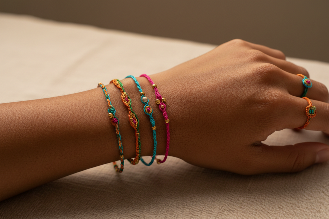 Thread jewellery styled on skin - — Humble Bee natural skincare India