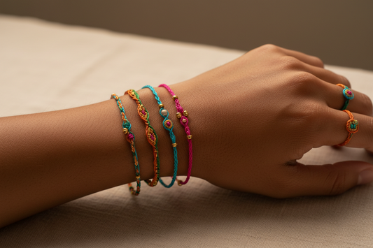 Thread jewellery styled on skin - — Humble Bee natural skincare India