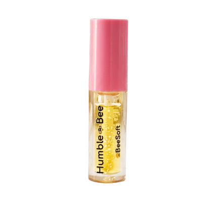 BeeSoft Humble Bee clear lip oil with pink cap — jojoba and castor oil hydrating formula