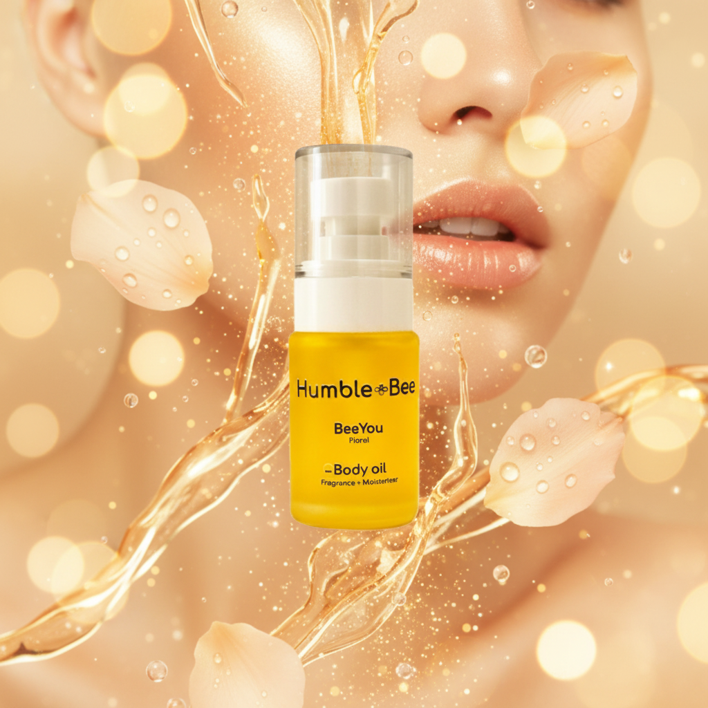 BeeYou Body Oil applied on glowing skin — deeply hydrating non-comedogenic natural body oil