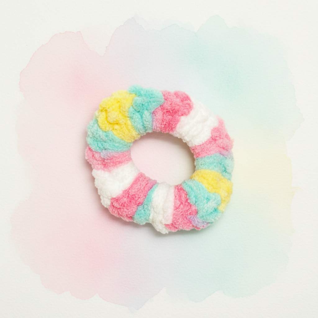 Pastel rainbow multi-colour fluffy scrunchie set  — handmade hair tie mint yellow pink 